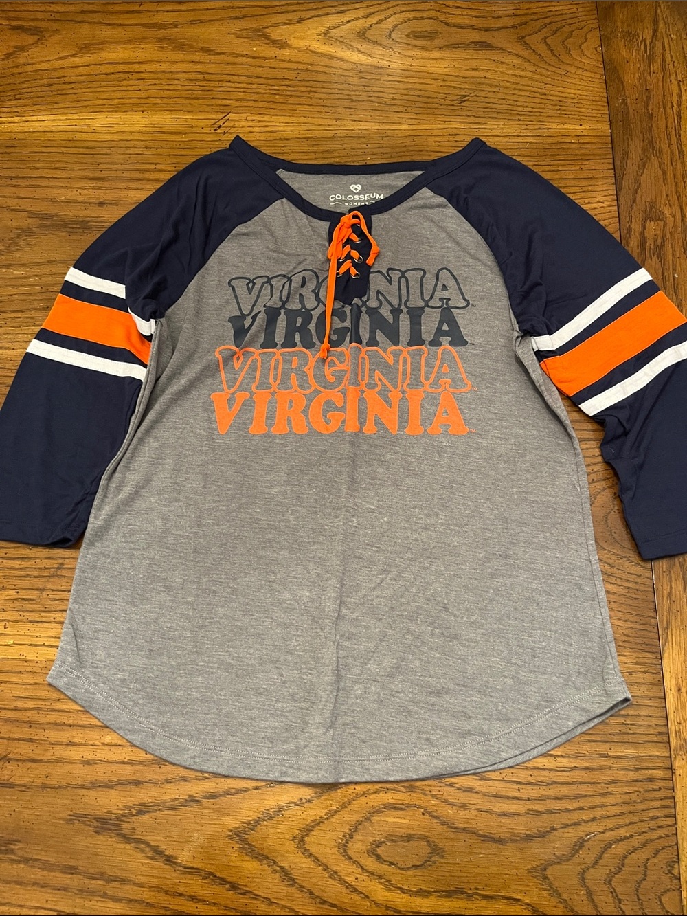 Colosseum Navy, Gray & Orange Virginia Cavaliers Lace-Up Raglan, size medium